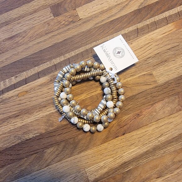 Meghan Browne Style Lana Howlite 5 Strand Boho Stretch Bracelets - Picture 6 of 15